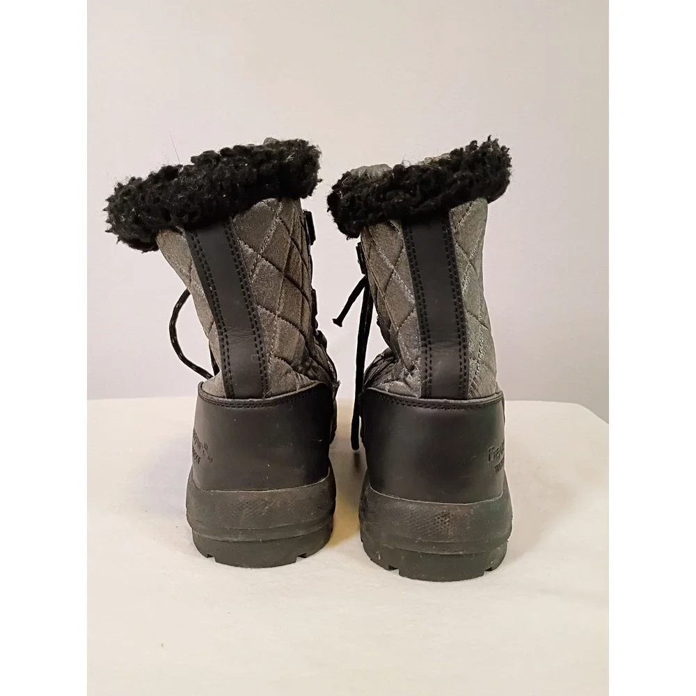 Wintercore Bearpaw Women 7 Black Silver Waterproof Quilted Faux Fur Snow Boots